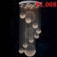 Đèn chùm pha lê thả thông minh PL008, Inox gương trắng, pha lê 11 cầu xoắn ốc, KT(mm): D800 x H2500