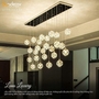 Bộ đèn chùm thông tầng TH540, mâm inox gương vàng, gồm 21 quả thả tự do tích hợp led, mâm hình chữ nhật KT(mm): L1800 x W350 x H900