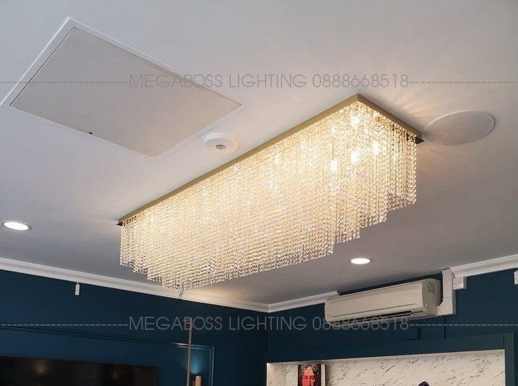Đèn chùm pha lê Ai Cập PL061, mâm hình chữ nhật inox 304 gương trắng 8k, KT(mm): L2000 x W800 x H600