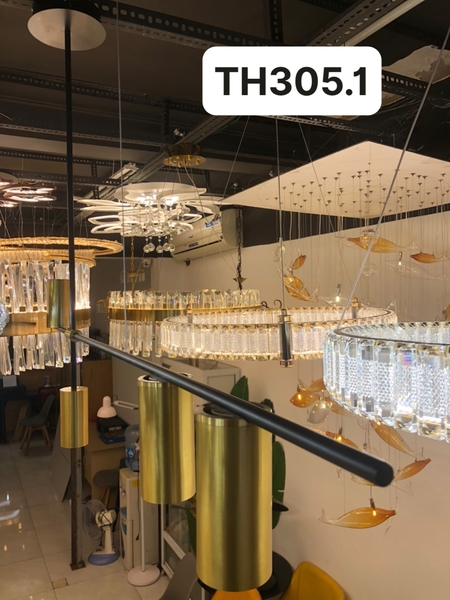 Đèn thả rọi thân đen chao mạ đồng đui G9x4(chưa bóng)_TH305 Kích thước: D1230x650mm