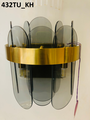 Đèn tường inox mạ đồng + thanh pha lê khói TU432, gồm 5 thanh 25x6 + 3 thanh 25x9, G9 x 2, KT(mm) : L260*W140*H270