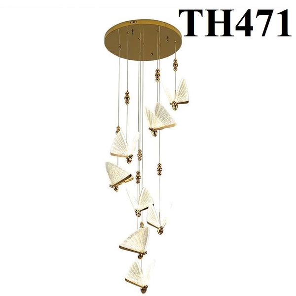 Đèn chùm thả TH417, 20 bóng cánh bướm có tích hợp led, KT(mm): D600 x H3400, mâm vàng