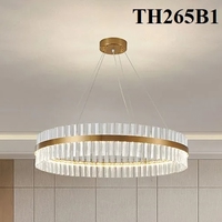 Đèn chùm Ring pha lê tam giác  thân mạ đồng, tích hợp led dimmer 3 màu, mã TH265.1, KT (mm) phần thân đèn: D600xH150